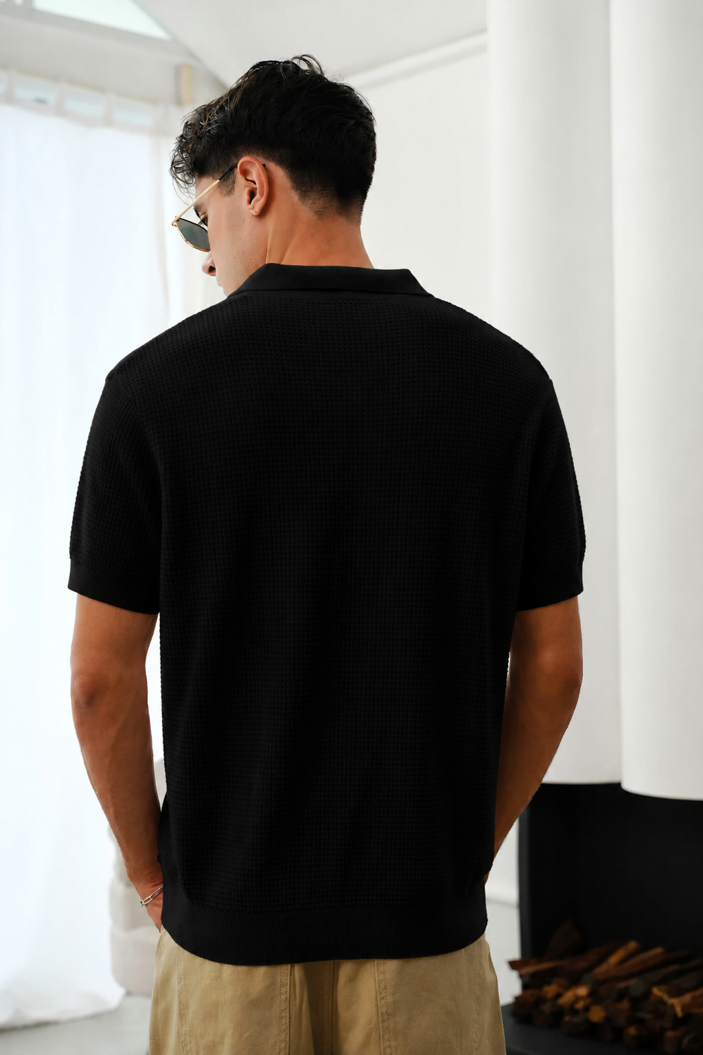 Slim fit black Knit Polo