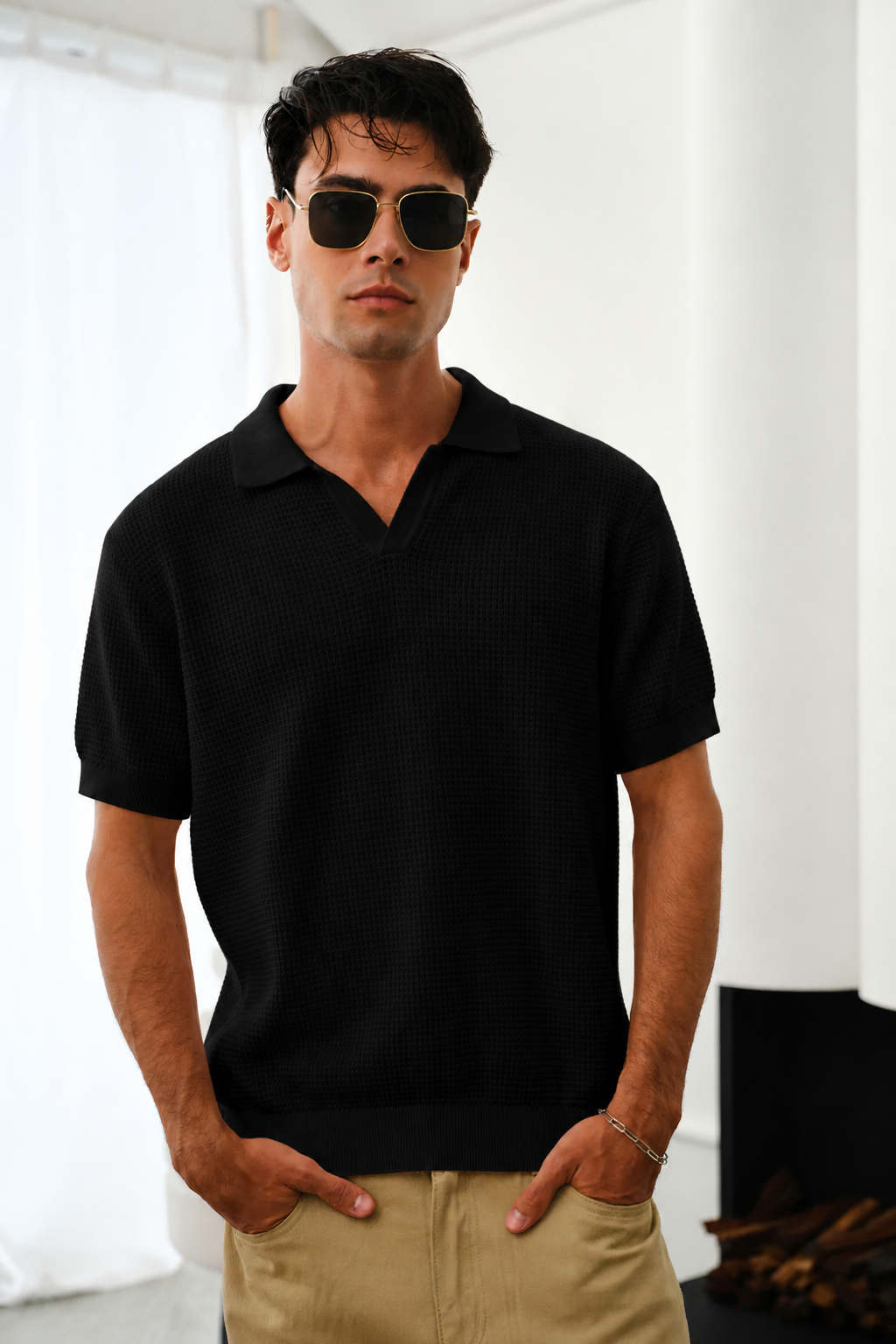 Slim fit black Knit Polo