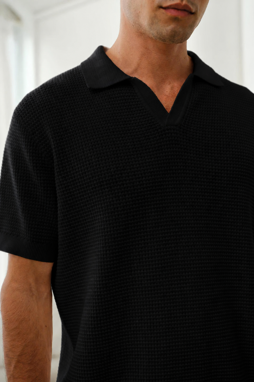 Slim fit black Knit Polo
