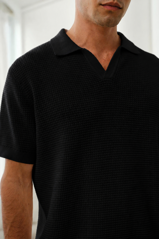 Slim fit black Knit Polo