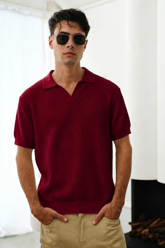 Slim fit Burgandy Knit Polo